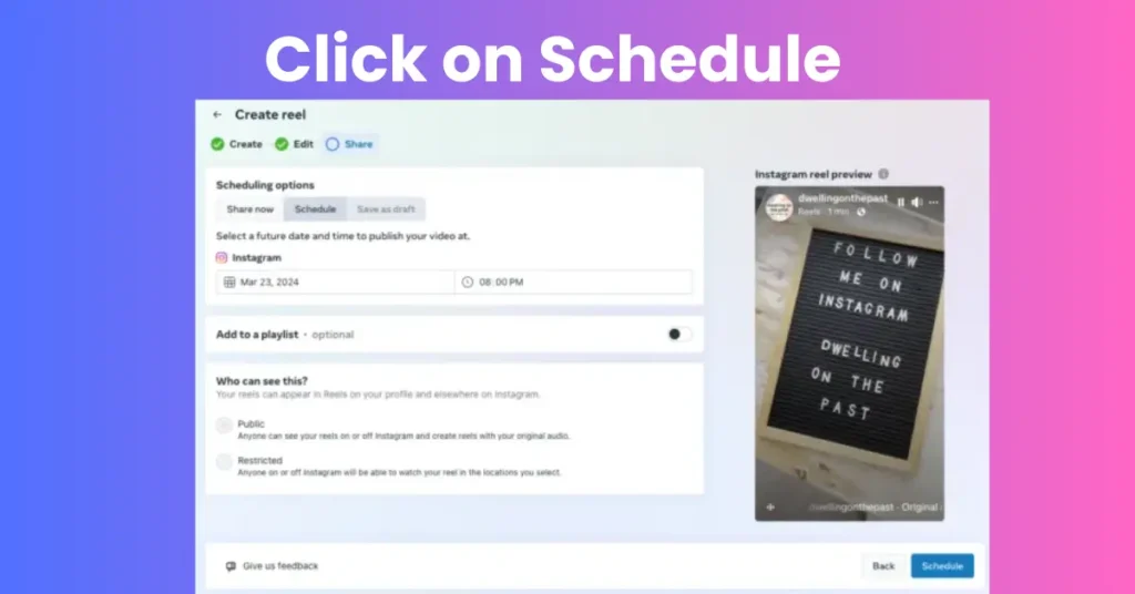 Click on Schedule